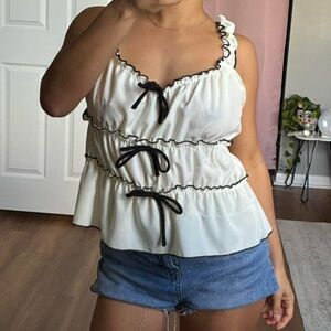 Women's White Ruffle Top size XL with Black Accents